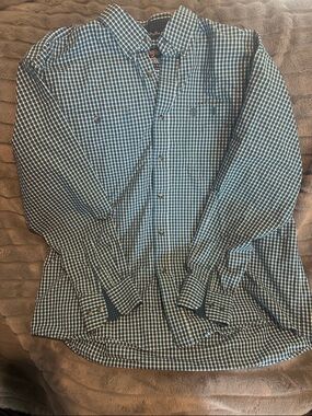 Wrangler Blue and White Check Button-Down Shirt